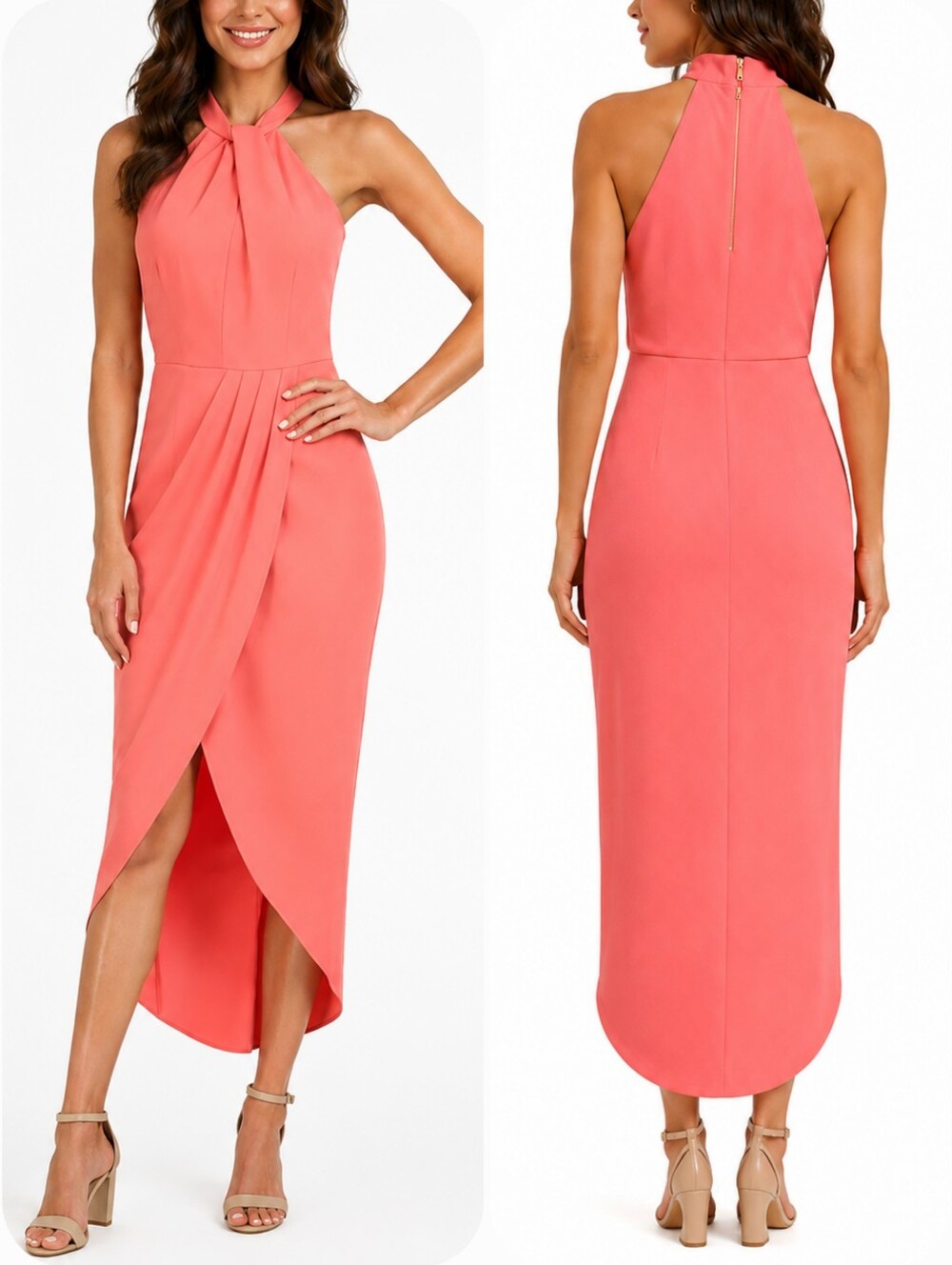 Julia Jordan Halter Knot Neck Tulip Midi Dress 6 pink Cocktail Wedding Guest